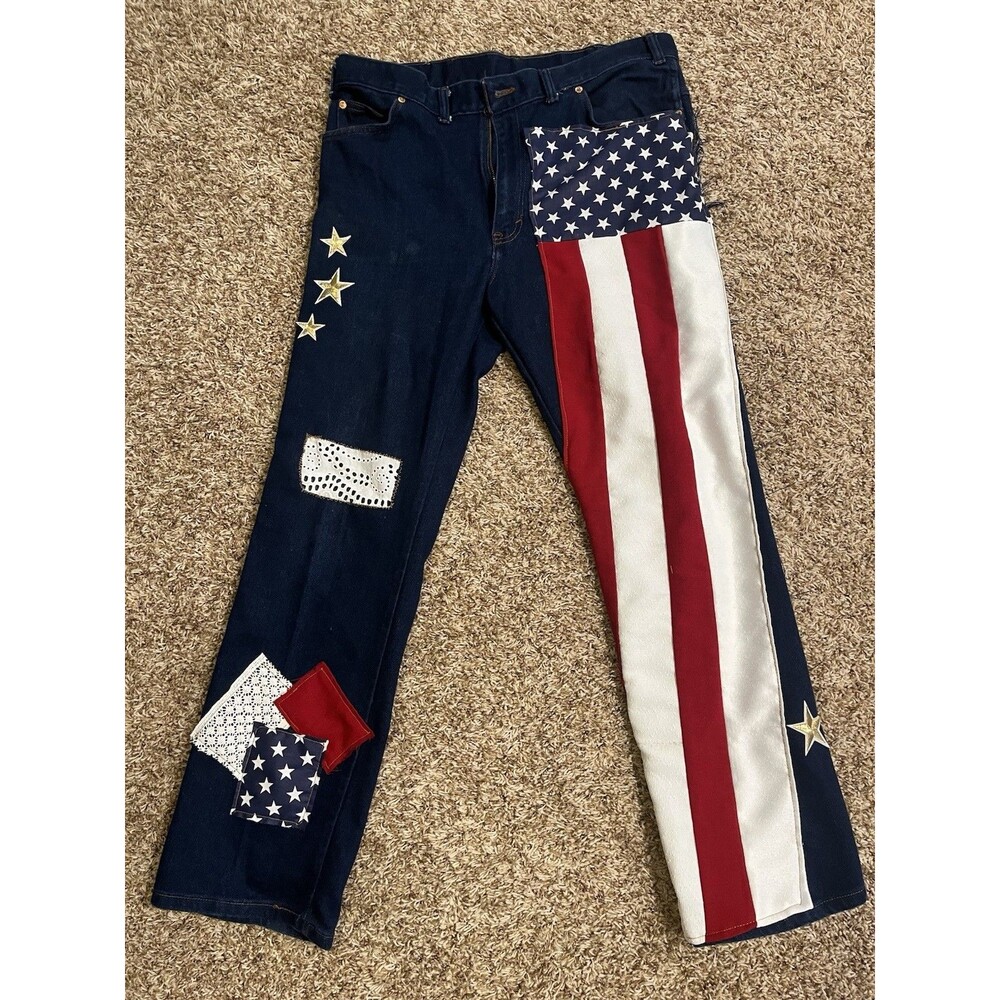 Vintage Long Haul Patriotic American Flag Jeans Size 38x32 USA Made Unisex